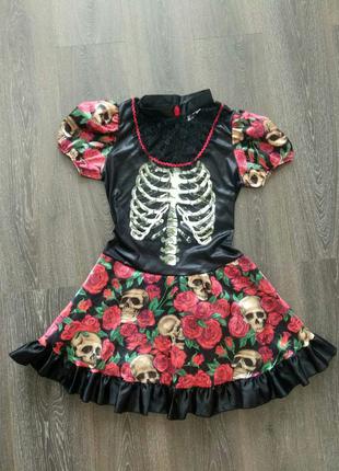 Карнавальное платье на хэллоуин xs s m скелет смерть вамп код 45о