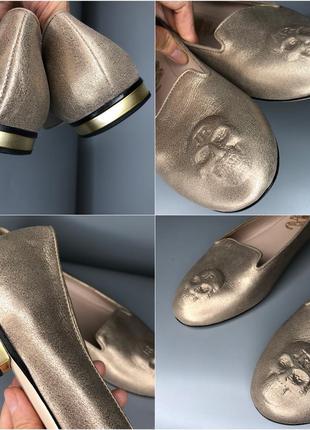 Кожаные балетки туфли бежевые с черепом металлик золотые лоферы rundholz owens5 фото
