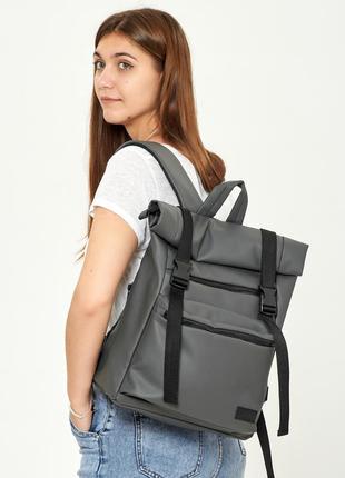 Женский серый рюкзак roll top большой вместительный для универа7 фото