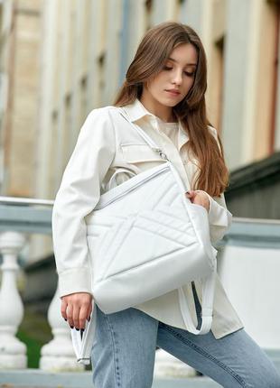 Білий молодіжний міський модний стильний рюкзак для університету/школи екошкіра4 фото