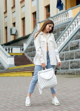 Білий молодіжний міський модний стильний рюкзак для університету/школи екошкіра7 фото