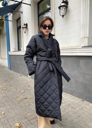 Женское черное стеганное пальто2 фото