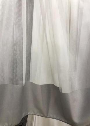 Тюль бамбук білого кольору з сірою плоскою1 фото