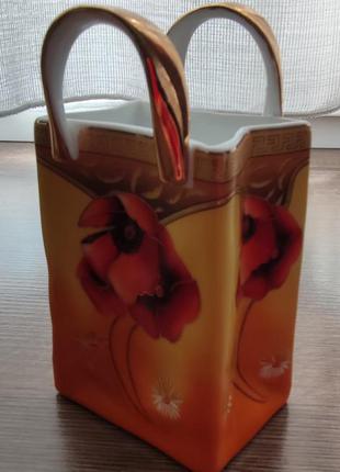 Ваза "подарунковий пакет" порцеляна, маки з позолотою yamasay