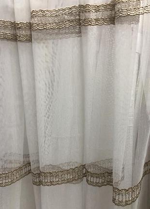 Тюль бамбук белого цвета с золотистой полоской3 фото