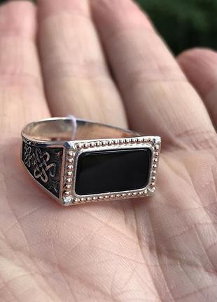 Нова срібна печатка з золотом і оніксом, срібло 925 проба, 19, 19.5, 20