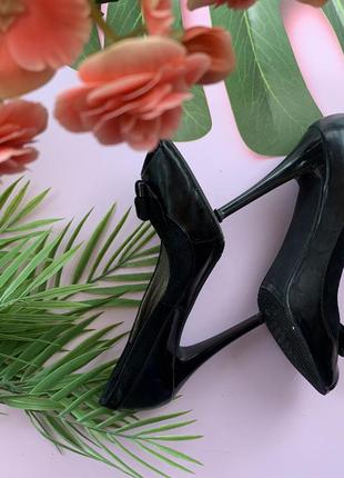 👠чёрные женские туфли с бантом/кожаные туфли открытый носок на высоком каблуке👠4 фото