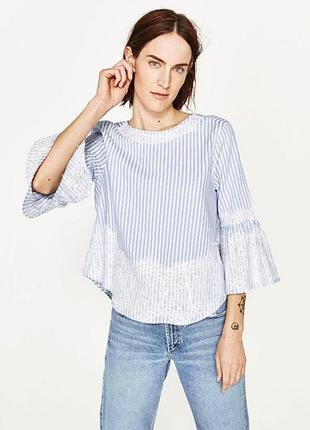 Летняя блуза в полоску с кружевом zara, зара