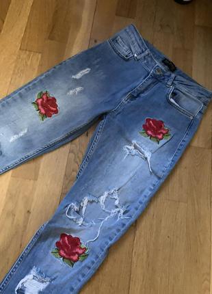 Эксклюзивные синие джинсы итальянские вышивка джинсики штаны3 фото