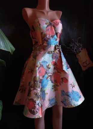 Полная распродажа! шикарное платье chi chi london плотное структурированное в цветы розовое бэби- долл  babydoll2 фото