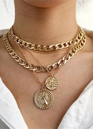 Многослойная цепочка медальон ожерелье, колье, подвески