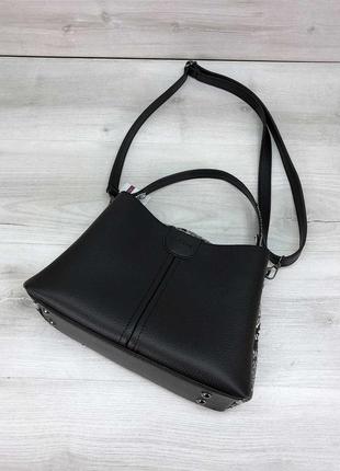 Женская сумка илина с боками черно-белая змея4 фото