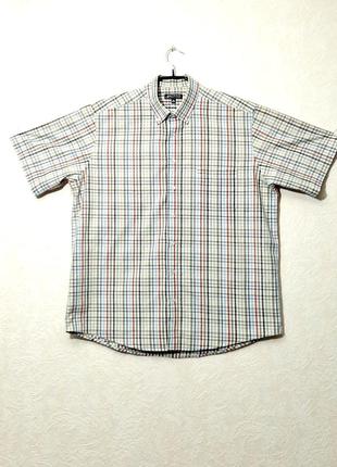 Authentic брендовая рубашка 👔 мужская в клеточку белая голубая зелёная бежевая короткий рукав 43/44