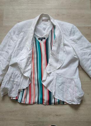 Стильный белый льняной пиджак,жакет р.48-50 лён2 фото