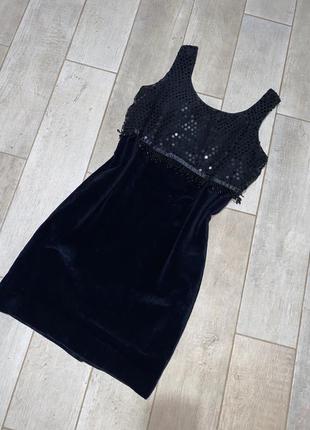 Чёрное бархатное мини платье,пайетки(017)1 фото