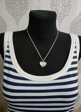 Кулон, подвеска сердце 💓 в серебряном цвете на цепочке. длина цепочки 50 см.1 фото