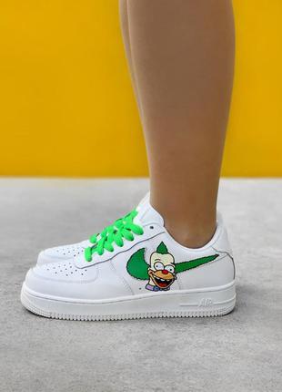 Nike air force simpsons custom женские кастомные белые эксклюзивные кроссовки неон клоун красти симпсоны жіночі білі кастомні кросівки