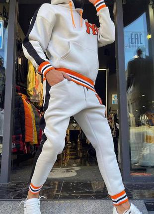 Комплект чоловічий худі штани лампас білий туреччина / костюм кофта худі штани чоловічий білий2 фото
