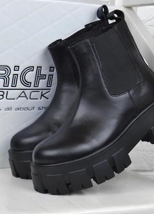 Ботинки женские кожаные richi black на платформе демисезонные1 фото