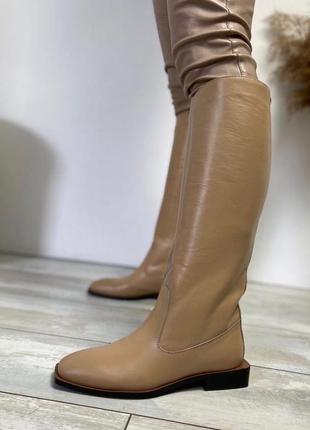 Чоботи труби шеіряні беж карамель на платформі