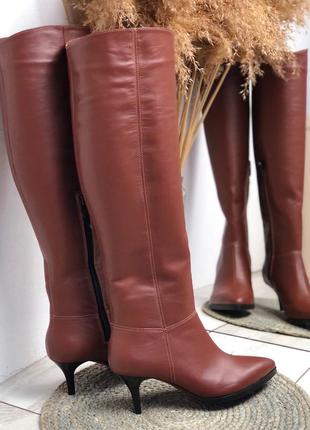 Сапоги кожаные с заостренным носком на шпильке 6 см2 фото