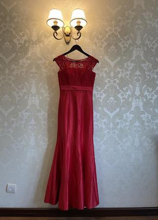 Красное платье рыбка / сукня / вечернее / выпускное /  атлас и гипюр, торг1 фото