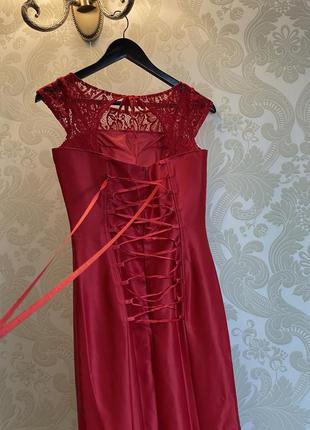 Красное платье рыбка / сукня / вечернее / выпускное /  атлас и гипюр, торг5 фото