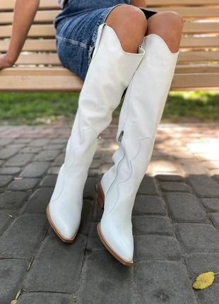 Белые кожаные сапоги казаки из натуральной итальянской кожи