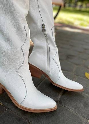 Белые кожаные сапоги казаки из натуральной итальянской кожи