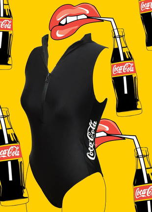 Купальник сдельный слитной чёрный винтажный с замком лого coca cola