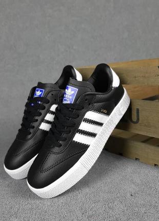 Жіночі шкіряні чорно-білі кеди-кросівки adidas samba🆕повсякденні адідас самба🆕