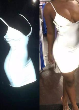 Женское светоотражающее платье с глубоким v-образным вырезом, облегающее платье-миди на тонких бретельках, вечерние клубные платья для женщин