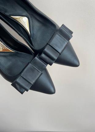 Эксклюзивные туфли лодочки итальянская кожа чёрные женские7 фото