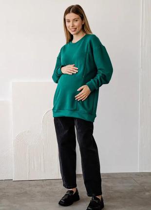 Світшот для вагітних і годуючих мам зелений (джемпер худи для беременных зеленый)1 фото