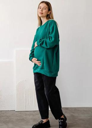 Світшот для вагітних і годуючих мам зелений (джемпер худи для беременных зеленый)3 фото