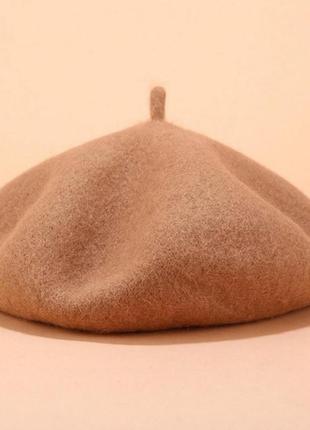 Берет шерстяний світлий кемел коричневий шапка3 фото