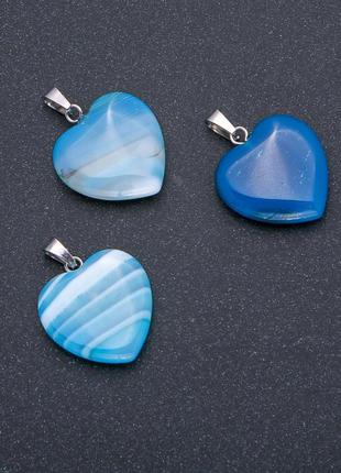 Кулон серце натуральний камінь блакитний агат1 фото