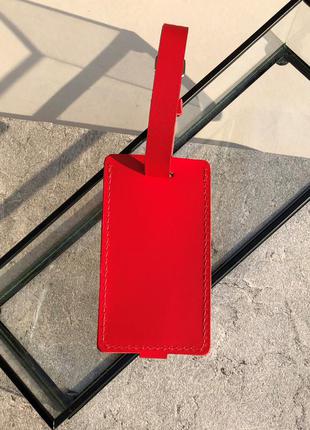 Багажная бирка на чемодан красная, hand made, тревел тег2 фото