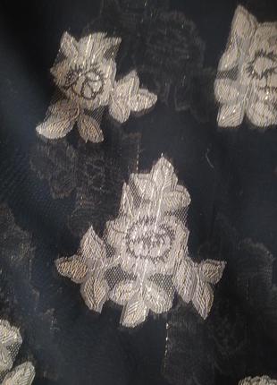 Блуза, нарядная, на черном золотистые розы, винтаж5 фото