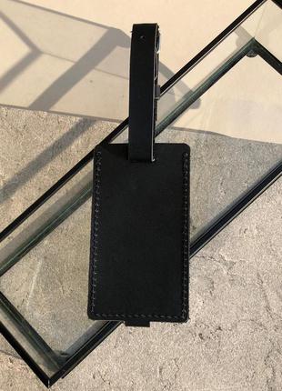 Багажная бирка на чемодан черная, hand made, тревел тег3 фото