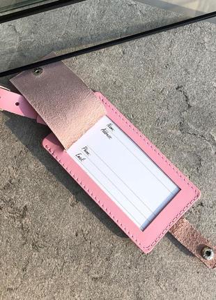 Багажная бирка на чемодан розовая, hand made, тревел тег2 фото