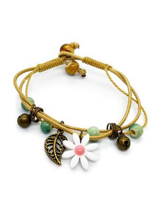 🌼✨ плетений браслет в стилі макраме з керамічними намистинами і підвіскою біла квітка