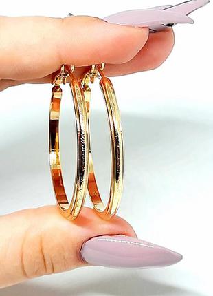 Серьги-кольца позолота, сережки, конго, позолоченные, д. 4 см3 фото