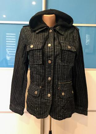 Джинсовый пиджак в клетку с капюшоном fresh made