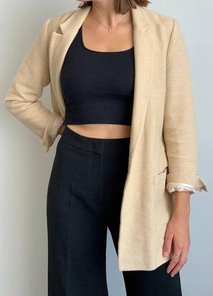 Льняной удлиненный пиджак zara basic лляний піджак жакет