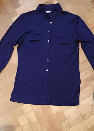 Шелковая трикотажная блуза слим синяя васильковая шелк к телу пог 46 см от patra1 фото