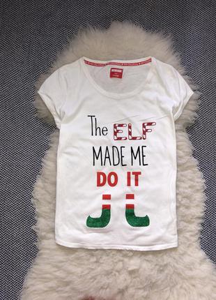 Домашняя пижамная футболка новогодняя принт рождественская