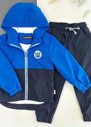 Синяя стильная ветровка на флисе для мальчика, демисезонная куртка,курточка2 фото
