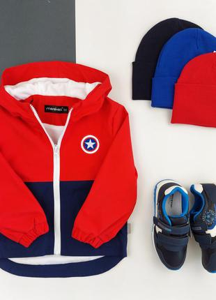 Красная стильная ветровка на флисе для мальчика, синяя демисезонная куртка, курточка1 фото