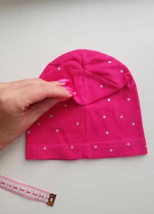Яркая шапочка розового цвета в серебристый горошек 9-18 мес2 фото